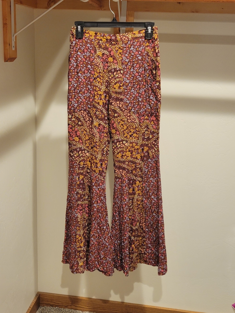 Floral Boho Wide-Leg Pants in Rust Multi